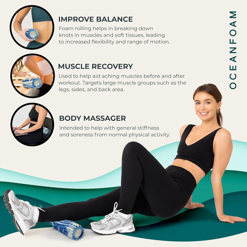 Oceanfoam Ripple Travel Foam Roller (11" x 3.35") Firm Mini Foam Roller for Physical Therapy, Deep Tissue Massage, Back Pain - High Density, Ergonomic Wave Textured - Yoga, Exercise (Royal Marbled) - Image 5